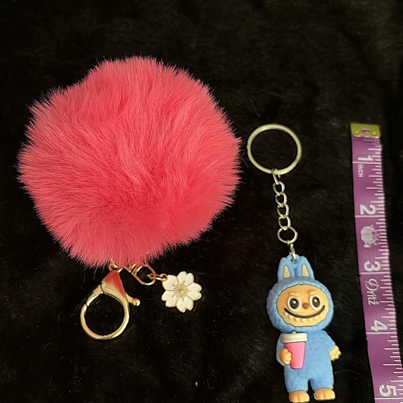 Fashion Blue Keychain Toy & Pink PomPom With Flower Charm-#1 - Picture 11 of 11